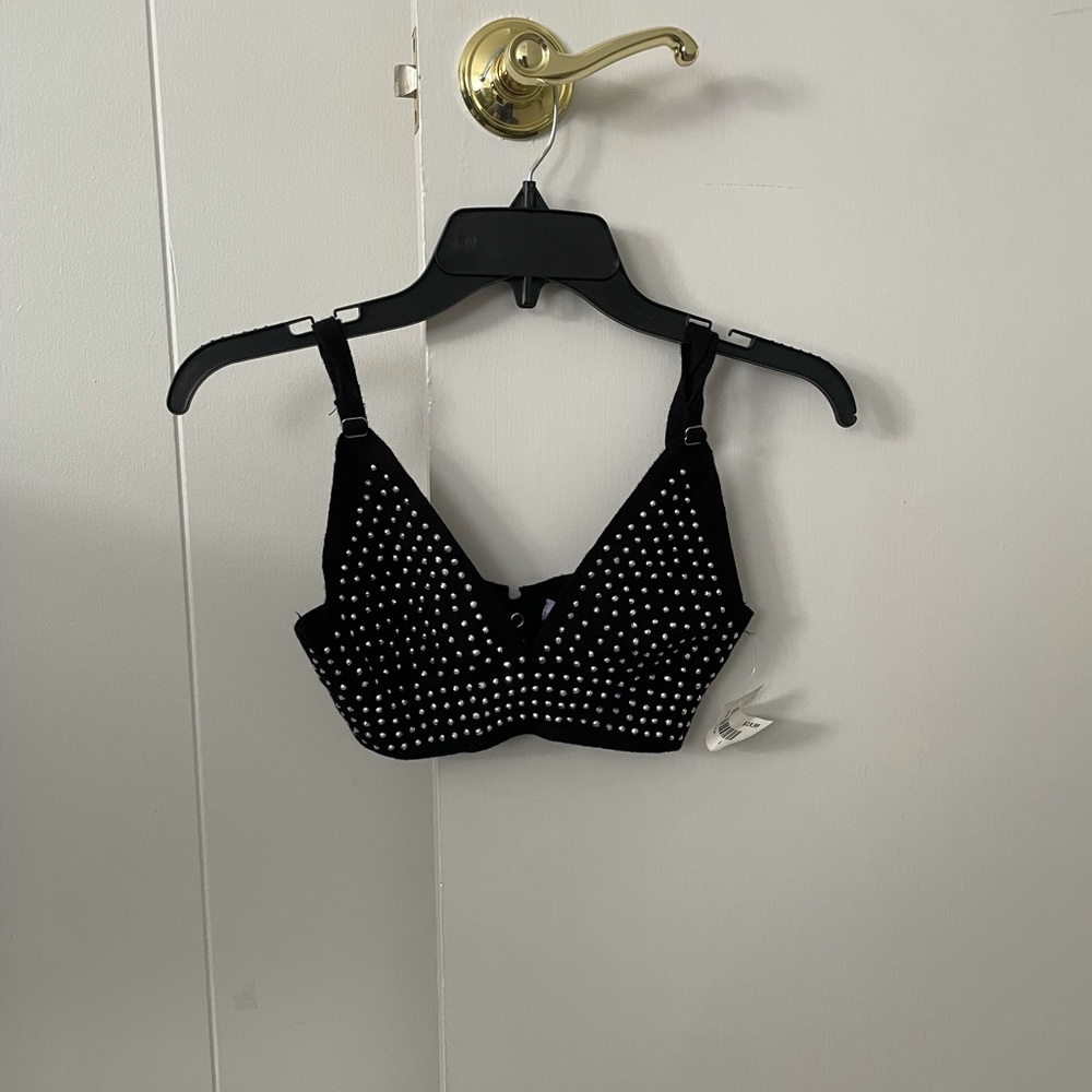 RHINESTONE BRALETTE CROP TOP L NWT